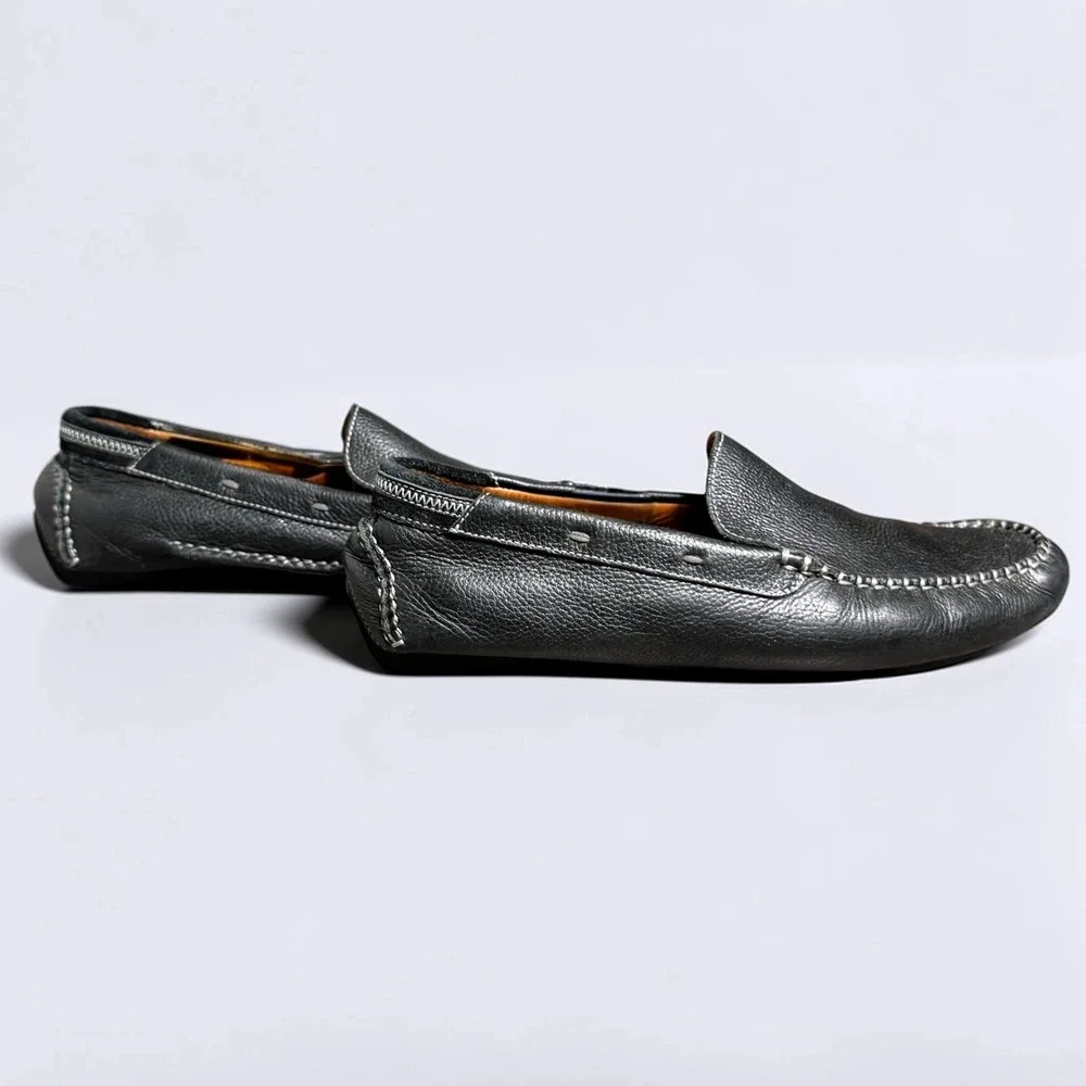 Johnston & Murphy J&M Flex Mens Black Tumbled Leather Driving Loafers Shoes 9.5